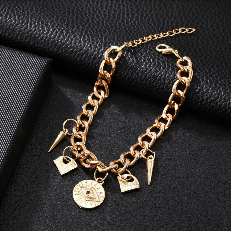 Womens Alloy Chain Bracelet With Geometric Demon Eye Pendant Lightweight Jewelry Trendy South Korea Japan Chic