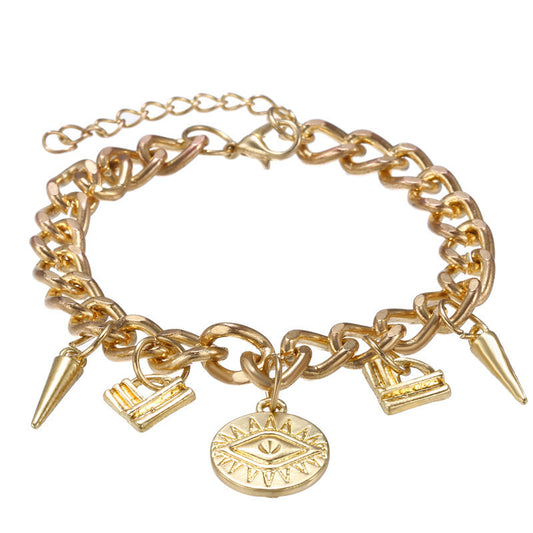 Womens Alloy Chain Bracelet With Geometric Demon Eye Pendant Lightweight Jewelry Trendy South Korea Japan Chic