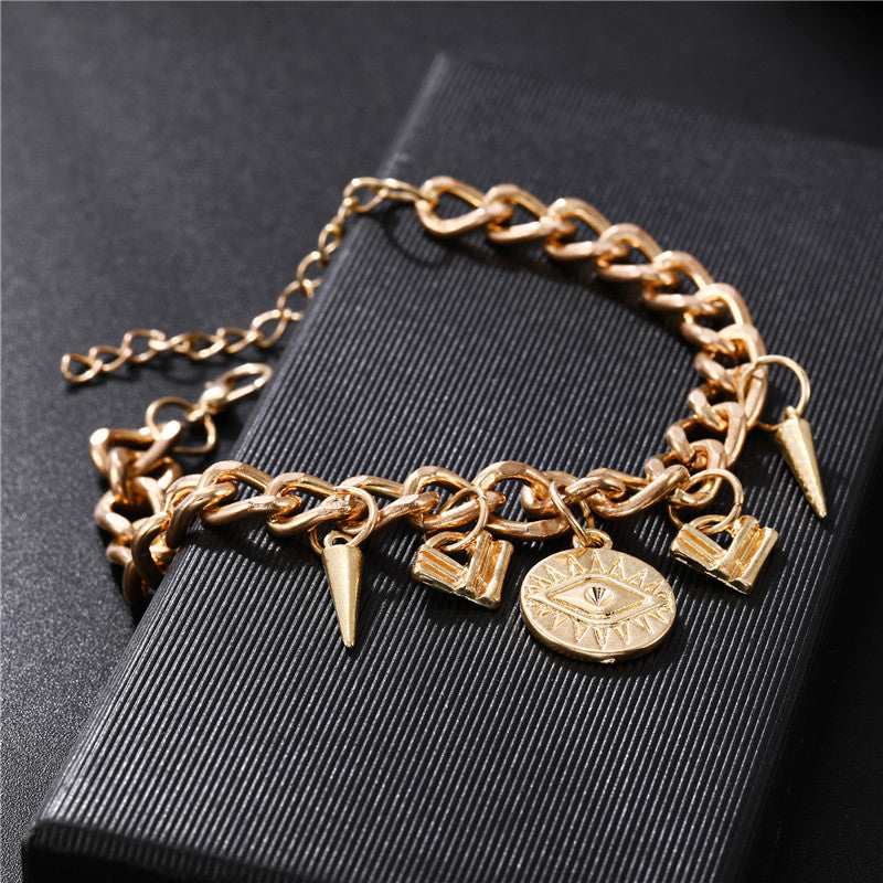 Womens Alloy Chain Bracelet With Geometric Demon Eye Pendant Lightweight Jewelry Trendy South Korea Japan Chic