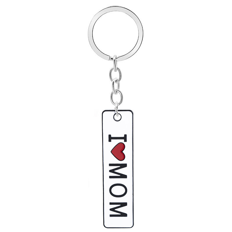 I Love Mom Keychain Metal Double Sided Dripping Oil Lettering Unisex Geometry Design MothersDay Gift Accessory