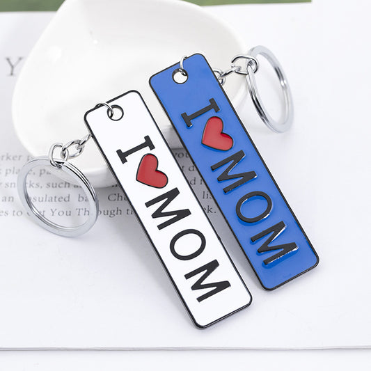 I Love Mom Keychain Metal Double Sided Dripping Oil Lettering Unisex Geometry Design MothersDay Gift Accessory