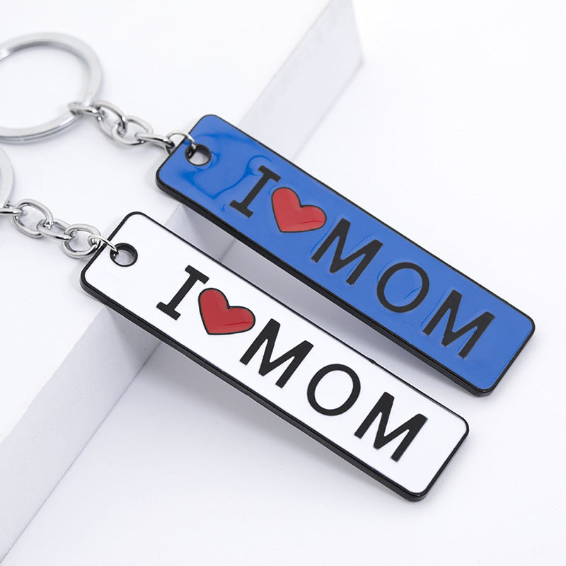 I Love Mom Keychain Metal Double Sided Dripping Oil Lettering Unisex Geometry Design MothersDay Gift Accessory
