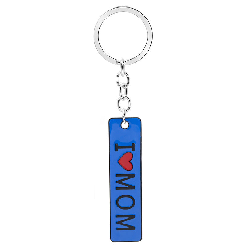 I Love Mom Keychain Metal Double Sided Dripping Oil Lettering Unisex Geometry Design MothersDay Gift Accessory