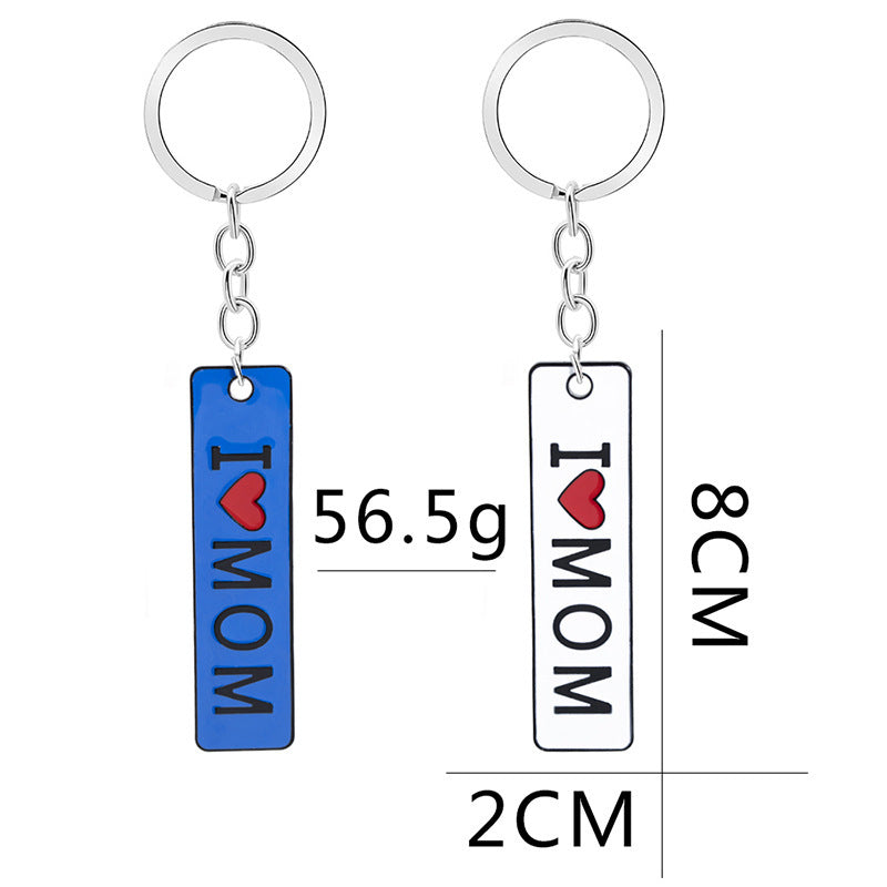 I Love Mom Keychain Metal Double Sided Dripping Oil Lettering Unisex Geometry Design MothersDay Gift Accessory