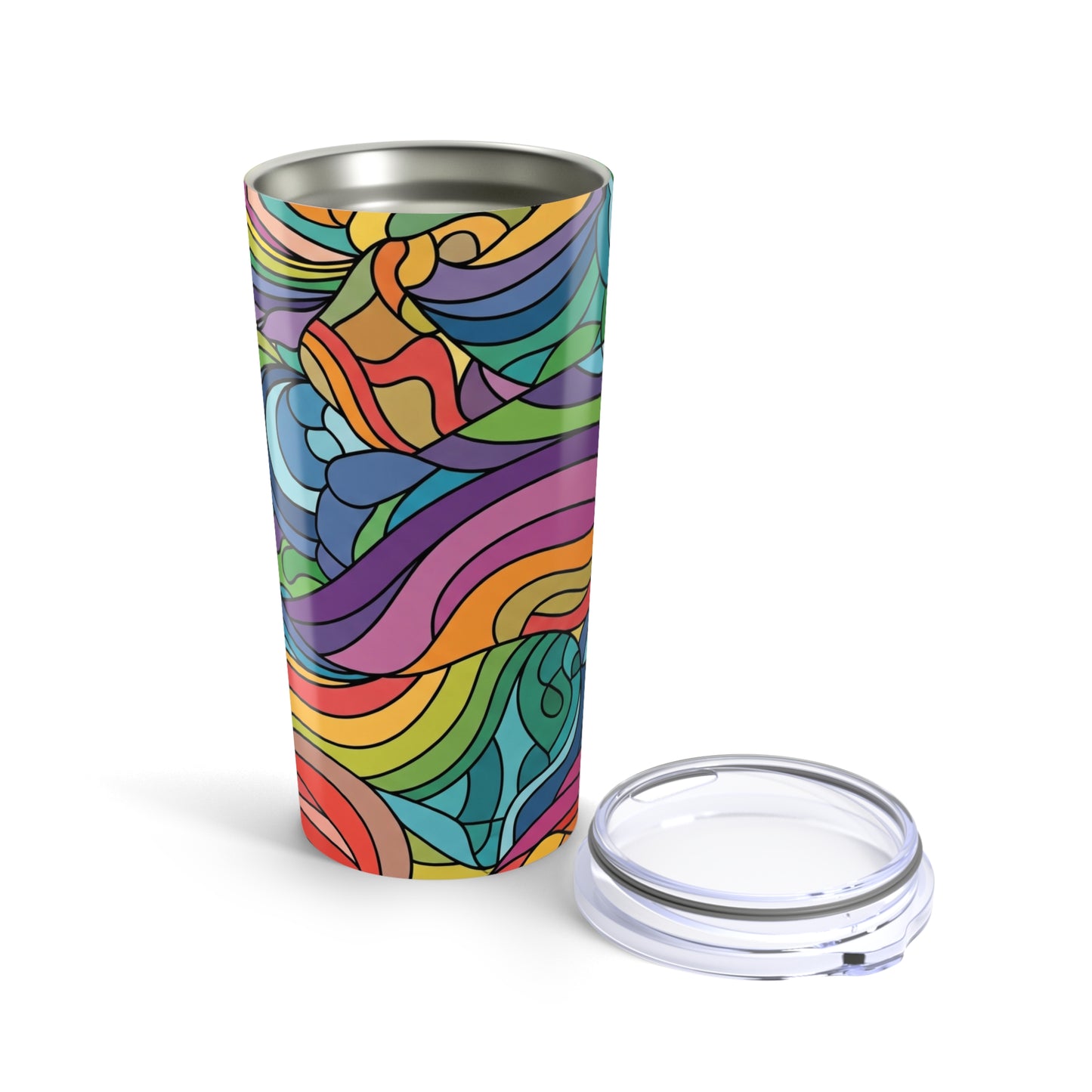 20 Oz Stainless Steel Tumbler With Printed Design Double Wall Vacuum Insulated Spill Resistant BPA Free Coffee Mug