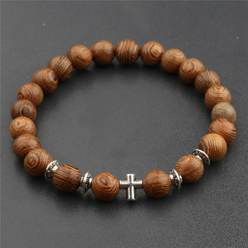 Unisex Woodgrain Beaded Bracelet ForYoga Chakra Balancing European Geometric Design Individually Packed Wooden
