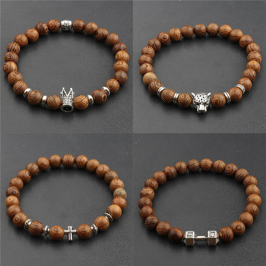 Unisex Woodgrain Beaded Bracelet ForYoga Chakra Balancing European Geometric Design Individually Packed Wooden