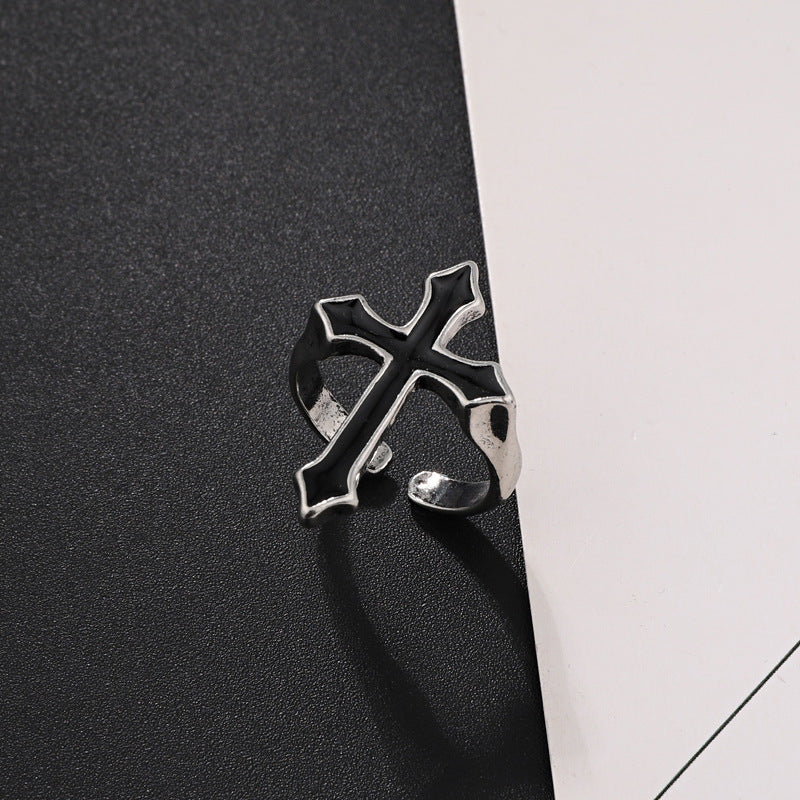Vintage Big Cross Ring Aluminum Alloy Electroplated Gothic Jewelry For Women And Men Trendy Ring Party Ring Travel