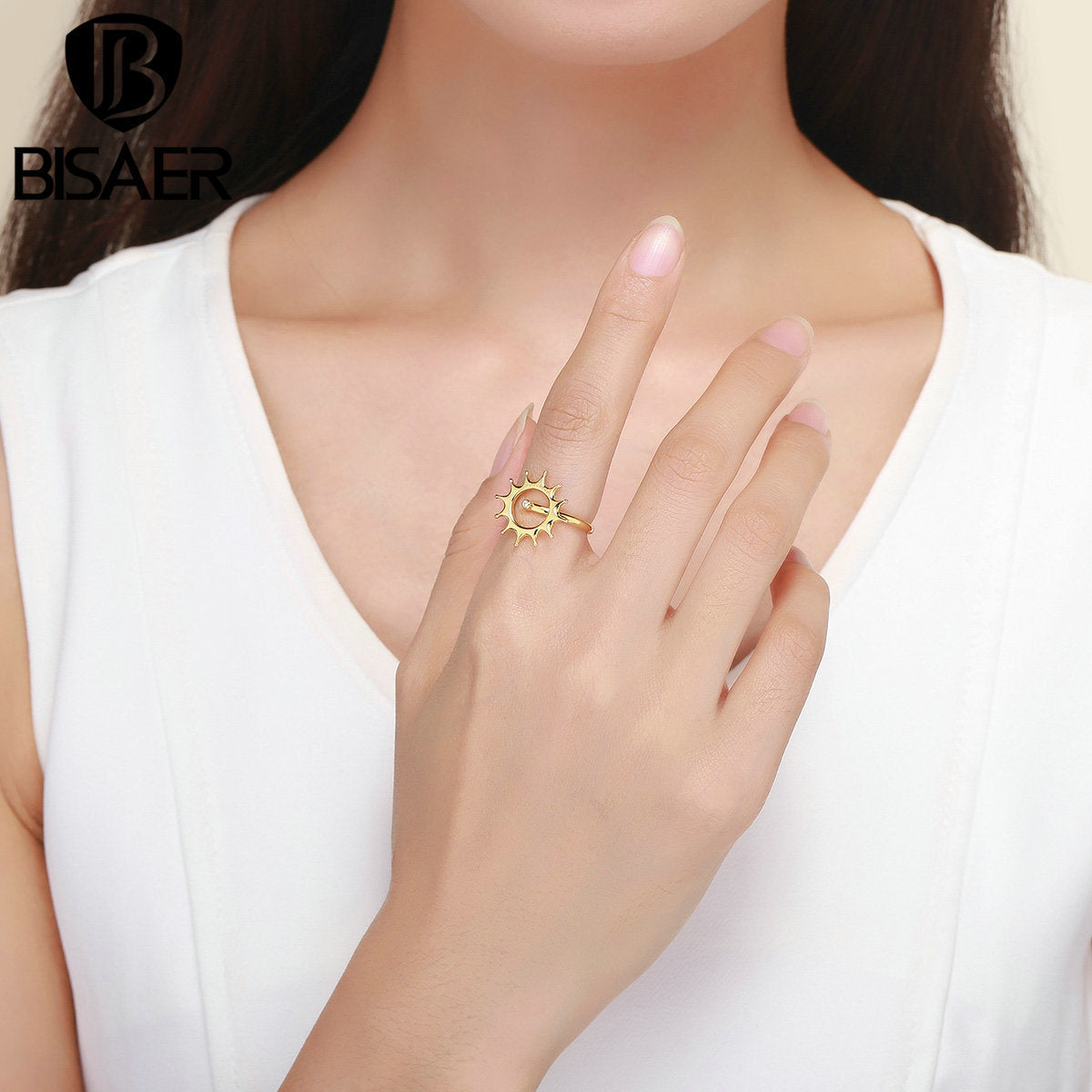 Women Ring Real Gold Plating Copper Zircon Accent Electroplated Elegant Jewelry Gift For Her Soft Shine Finish