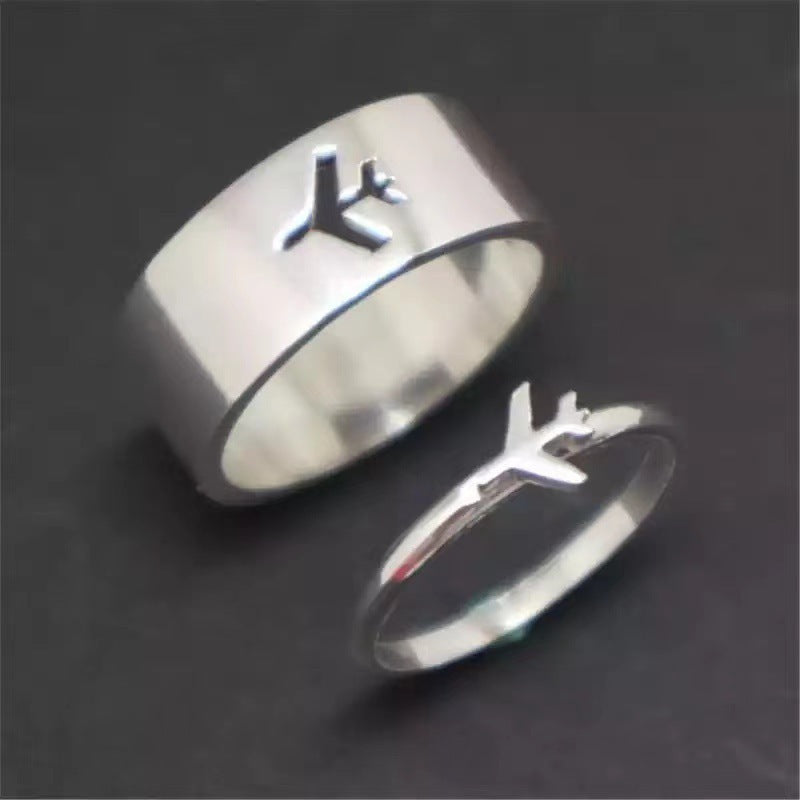 Couples Matching Rings Geometry Design His And Hers Promise Rings Electroplated Metal Anniversary Gift Airplane