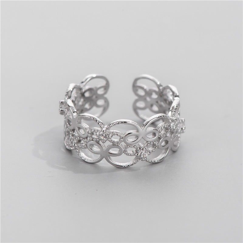 Sterling Silver Ring For Women S925 Flower Lace Design Romantic Electroplated Engagement Anniversary Jewelry Gift