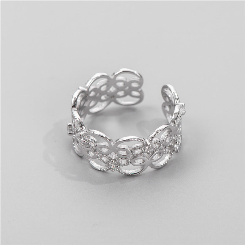 Sterling Silver Ring For Women S925 Flower Lace Design Romantic Electroplated Engagement Anniversary Jewelry Gift