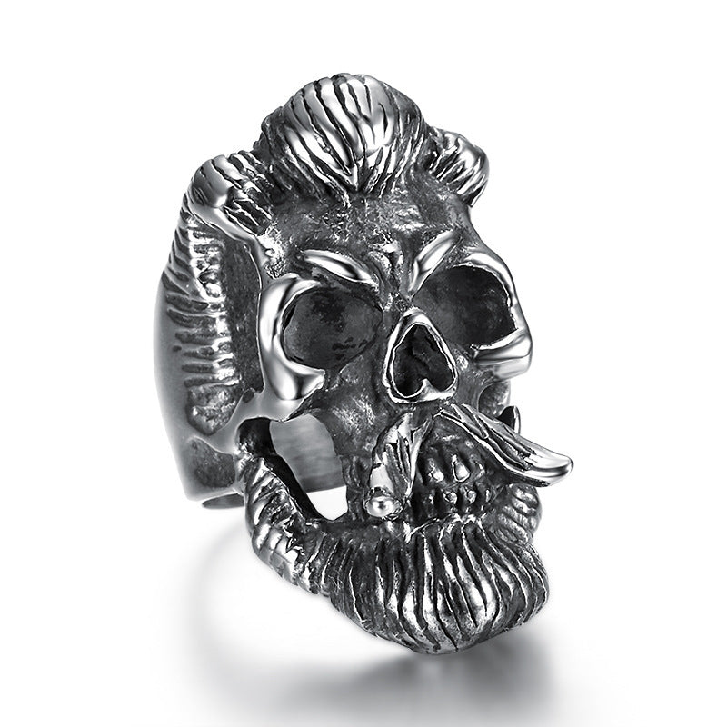Unisex Stainless Steel Ring With Retro Beard Skull Locomotive Style U Shape Band For Festival Gift Great Festival Wear