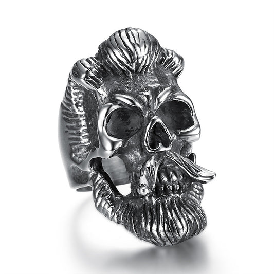 Unisex Stainless Steel Ring With Retro Beard Skull Locomotive Style U Shape Band For Festival Gift Great Festival Wear