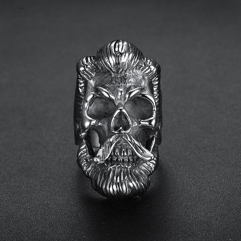 Unisex Stainless Steel Ring With Retro Beard Skull Locomotive Style U Shape Band For Festival Gift Great Festival Wear