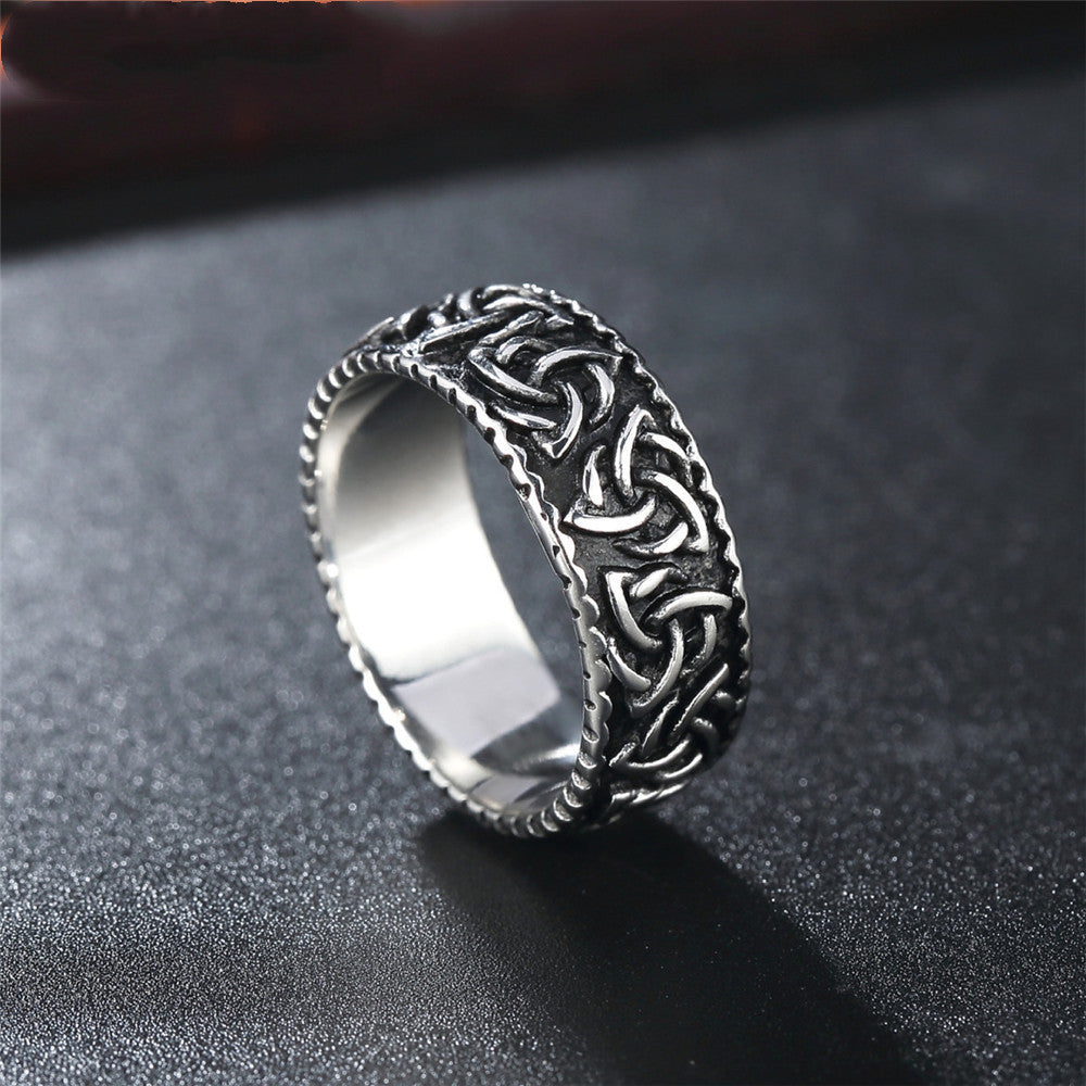 Men's Retro Ring Punk Nordic Viking Ring Titanium Steel Band Statement Ring for Men Biker Ring Cool Rings for Guys Stainless Steel Ring Jewelry