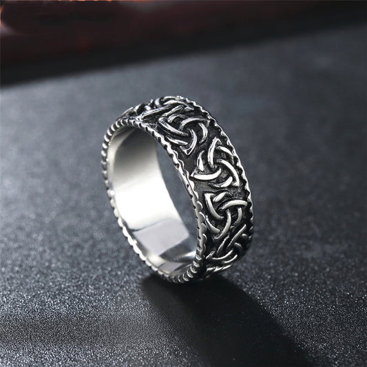 Men's Retro Ring Punk Nordic Viking Ring Titanium Steel Band Statement Ring for Men Biker Ring Cool Rings for Guys Stainless Steel Ring Jewelry