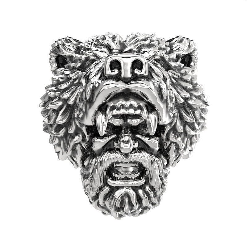 Mens Viking Ring Celtic Bear Head Zodiac Ring European American Fashion Electroplated Alloy Ring Holiday Gift