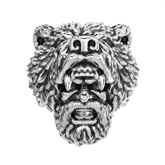 Mens Viking Ring Celtic Bear Head Zodiac Ring European American Fashion Electroplated Alloy Ring Holiday Gift