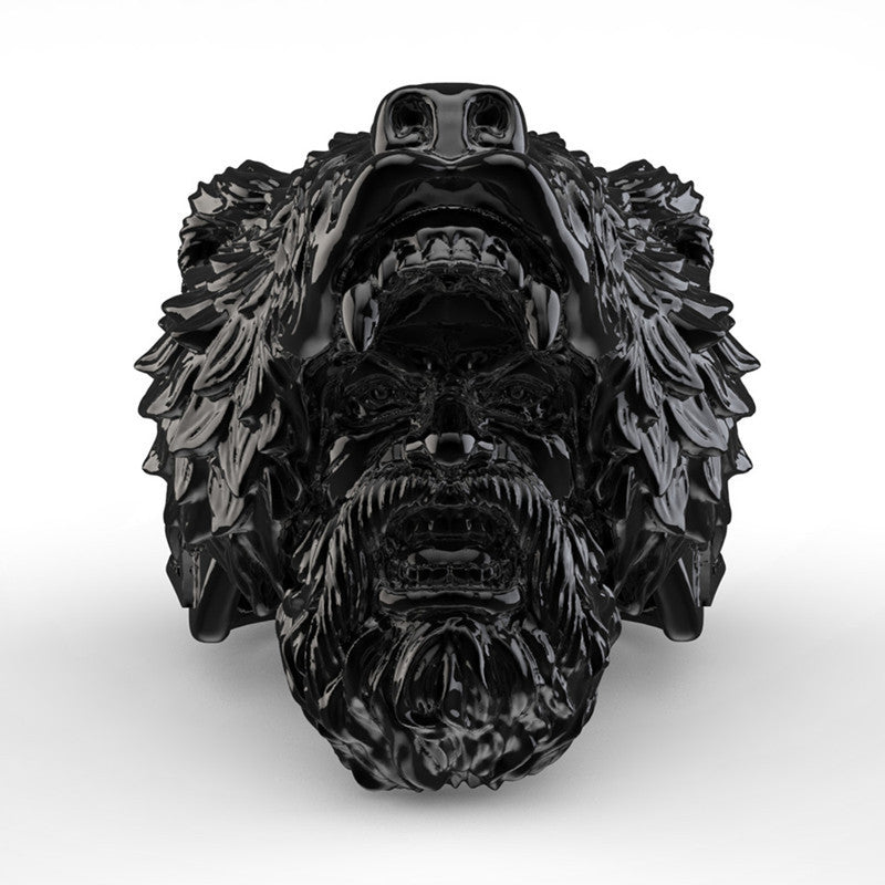 Mens Viking Ring Celtic Bear Head Zodiac Ring European American Fashion Electroplated Alloy Ring Holiday Gift