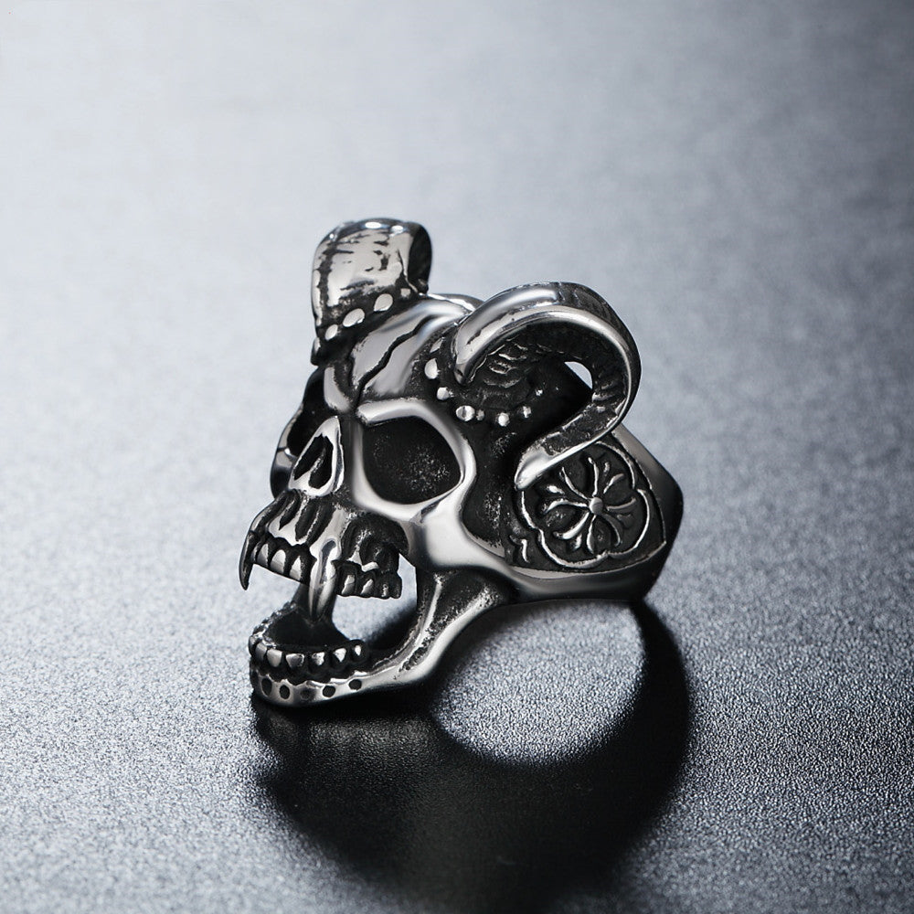 Sheep Head Personality Fashion Skull Men's Titanium Steel Ring