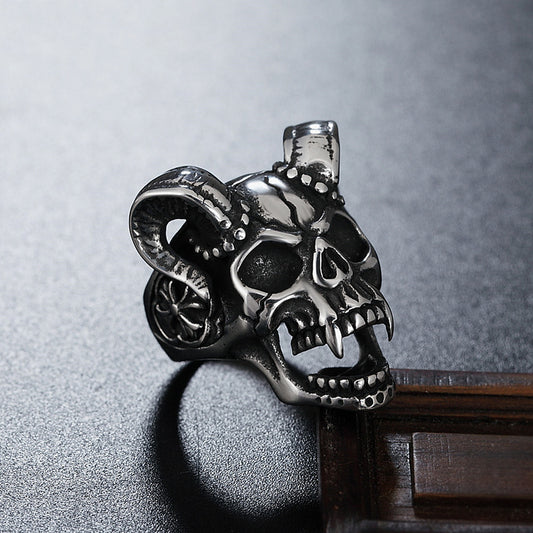 Sheep Head Personality Fashion Skull Men's Titanium Steel Ring