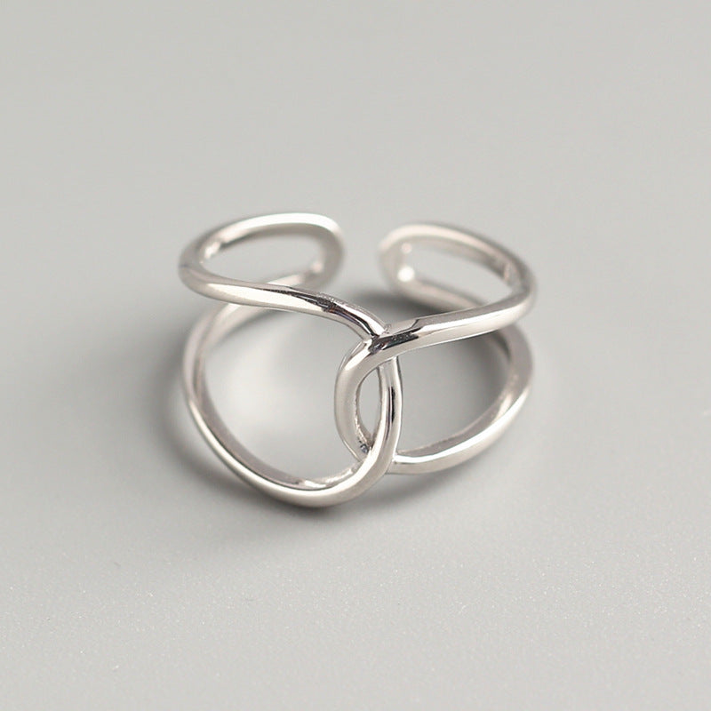 Silver Geometric Ring Minimalist Line Band Korean Style