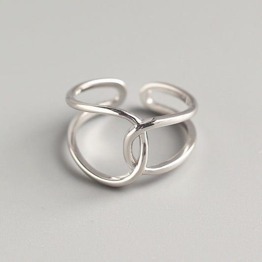 Silver Geometric Ring Minimalist Line Band Korean Style