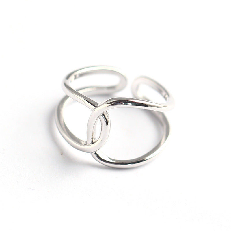 Silver Geometric Ring Minimalist Line Band Korean Style