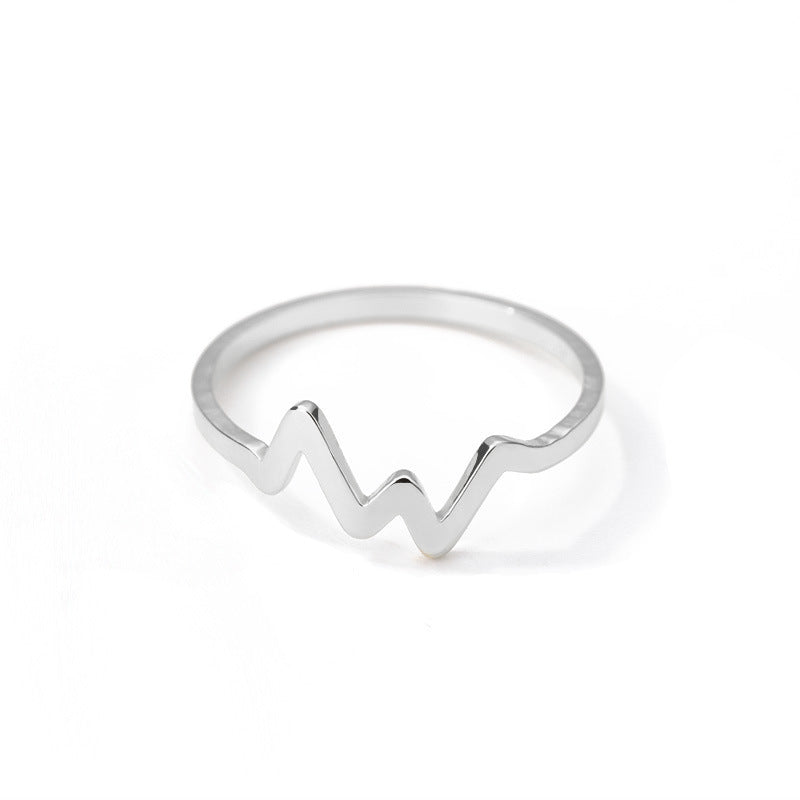 Womens Stainless Steel Ring ECG Design Gold Silver Rose Gold