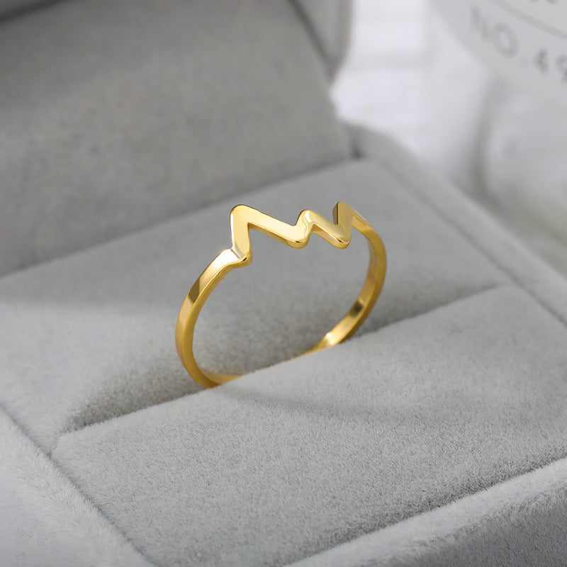 Womens Stainless Steel Ring ECG Design Gold Silver Rose Gold