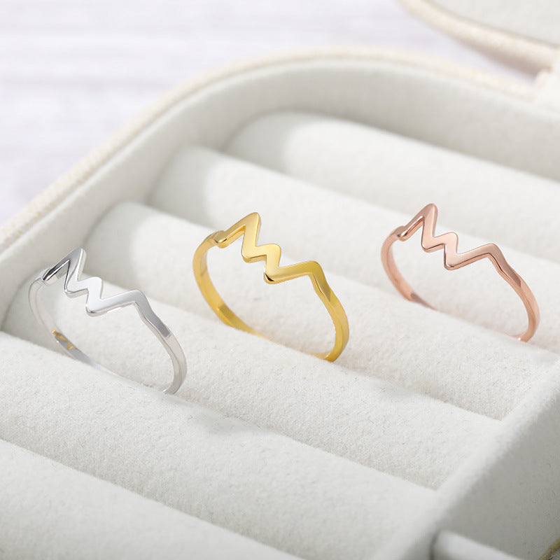 Womens Stainless Steel Ring ECG Design Gold Silver Rose Gold