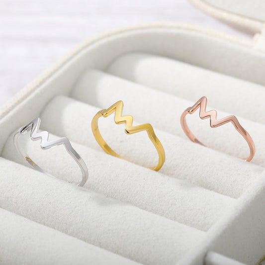 Womens Stainless Steel Ring ECG Design Gold Silver Rose Gold