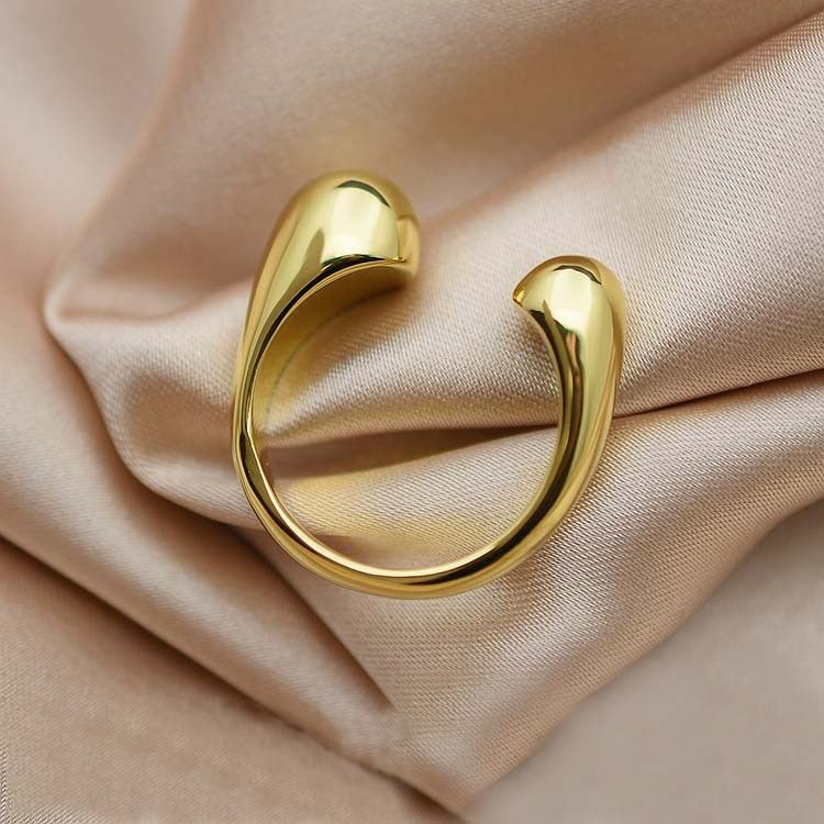 Womens Golden Ring Brass Plated Geometric Square Ring Adjustable Opening Non Mainstream Alloy Metal Ring Color