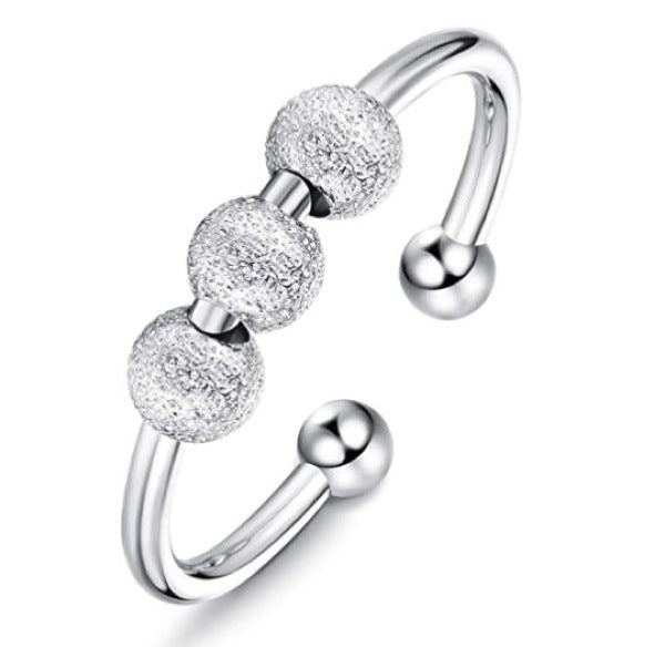 Rotating Beads Ring Adjustable Alloy Metal Band Spinner Ring For Anxiety And Stress Relief Women And Men Gift Idea