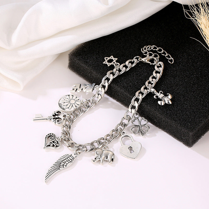 Womens Elephant Bracelet With Four Leaf Clover Charm Alloy Jewelry Silver Tone Pendant Elegant Everyday Access