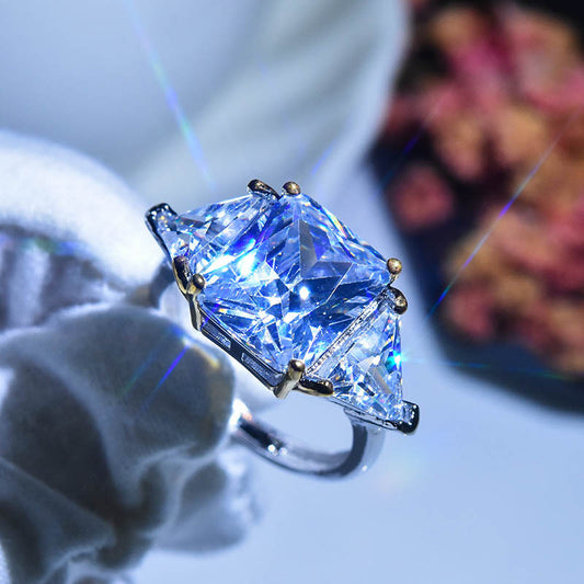 Princess Cut Zircon Ring In Sterling Silver With Pink And White Stones Sizes 6 7 8 9 10 For Everyday Gift Idea