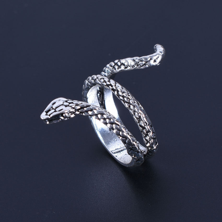 Mens Alloy Snake Ring Korean Fashion Animal Ring Electroplated Silver Finish Statement Ring Unique Design Ring