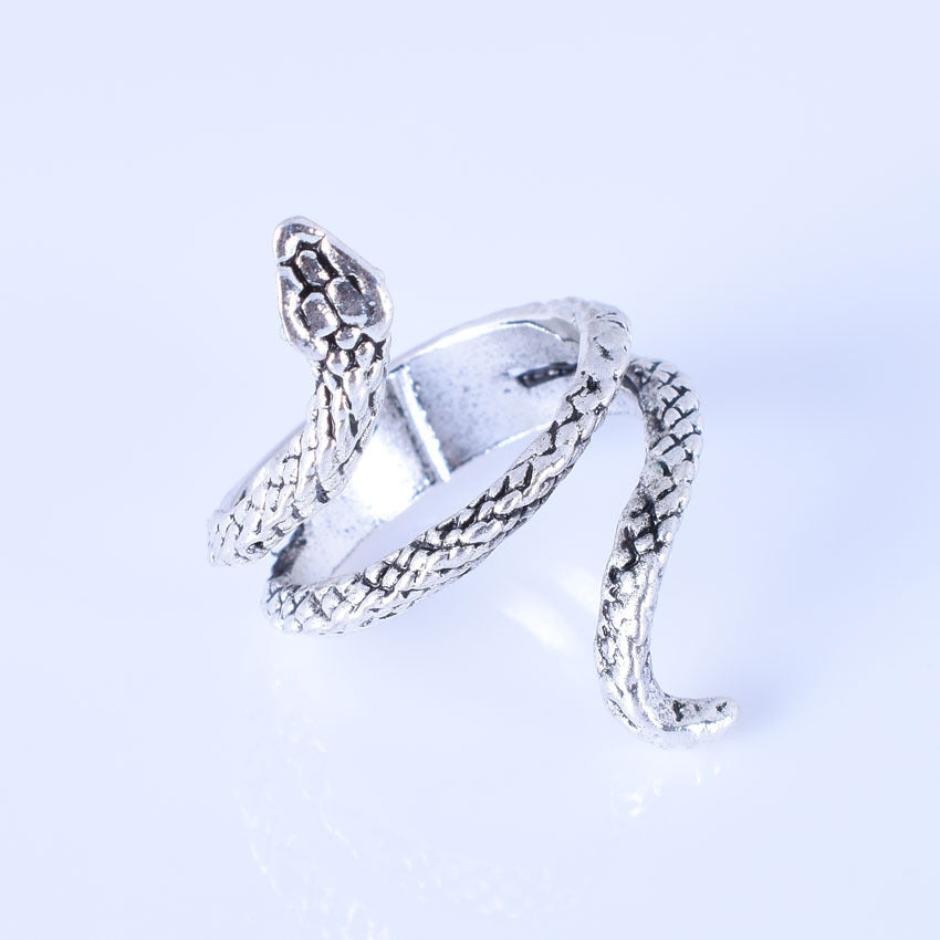 Mens Alloy Snake Ring Korean Fashion Animal Ring Electroplated Silver Finish Statement Ring Unique Design Ring