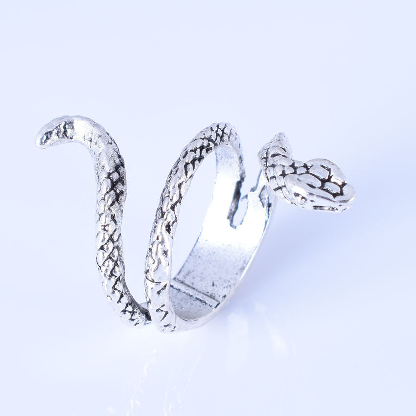 Mens Alloy Snake Ring Korean Fashion Animal Ring Electroplated Silver Finish Statement Ring Unique Design Ring
