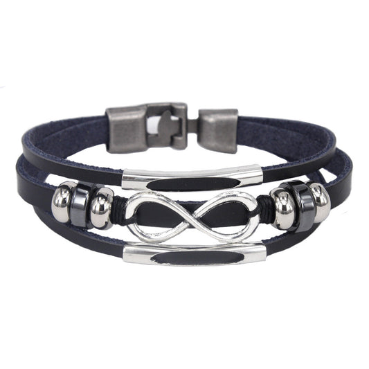 Mens Woven Leather Bracelet Layered Infinity Design Versatile Vintage Braided Leather Jewelry Handcrafted Gift
