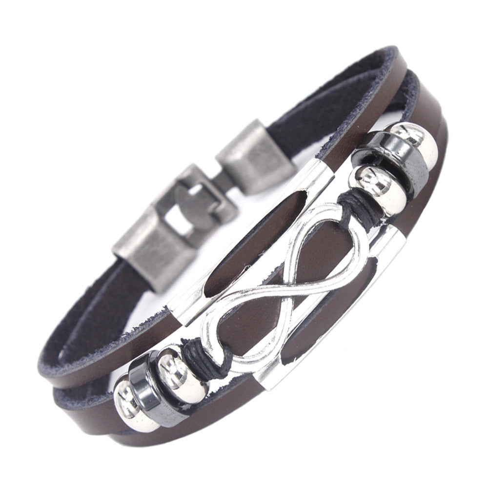 Mens Woven Leather Bracelet Layered Infinity Design Versatile Vintage Braided Leather Jewelry Handcrafted Gift