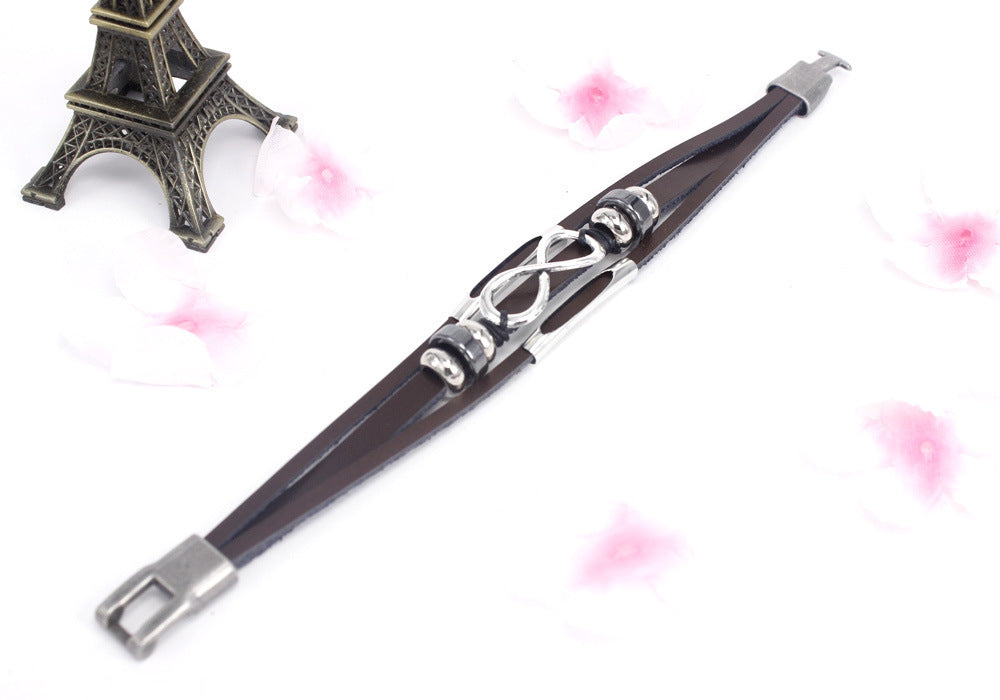 Mens Woven Leather Bracelet Layered Infinity Design Versatile Vintage Braided Leather Jewelry Handcrafted Gift