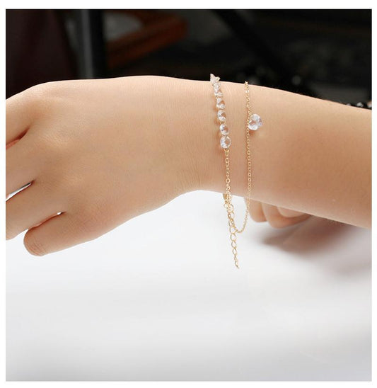 Unisex Heart Bracelet Two Layered With Cubic Zirconia Alloy Electroplated Artificial Gemstones Fashion Jewelry