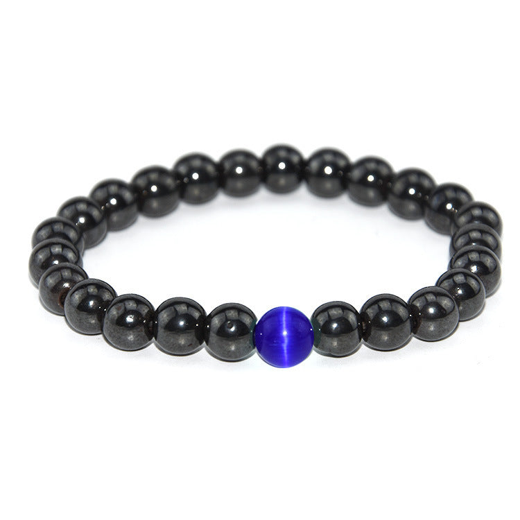 Unisex Braided Leather Bracelet Magnetic Clasp Black Opal Inlay Geometric Design Sleek European Style Everyday