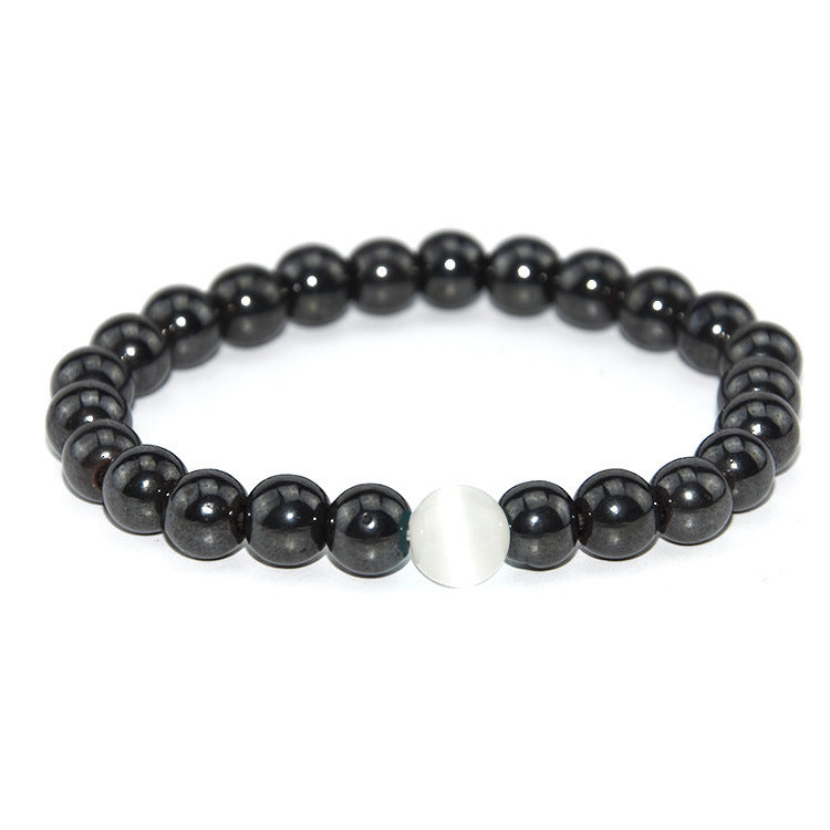 Unisex Braided Leather Bracelet Magnetic Clasp Black Opal Inlay Geometric Design Sleek European Style Everyday