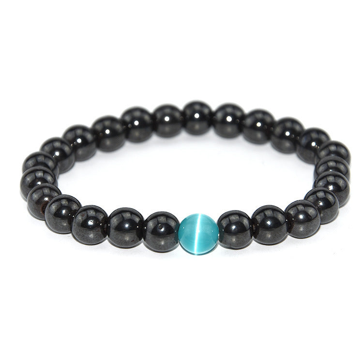 Unisex Braided Leather Bracelet Magnetic Clasp Black Opal Inlay Geometric Design Sleek European Style Everyday