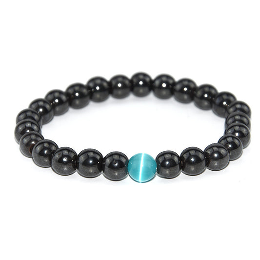 Unisex Braided Leather Bracelet Magnetic Clasp Black Opal Inlay Geometric Design Sleek European Style Everyday