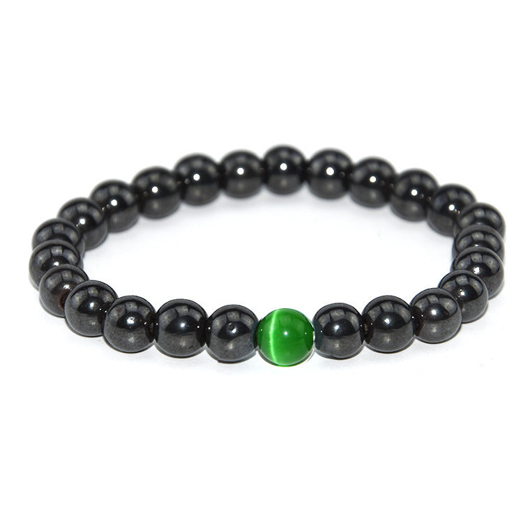 Unisex Braided Leather Bracelet Magnetic Clasp Black Opal Inlay Geometric Design Sleek European Style Everyday