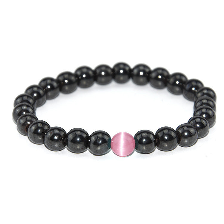 Unisex Braided Leather Bracelet Magnetic Clasp Black Opal Inlay Geometric Design Sleek European Style Everyday